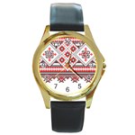 Retro Knitting Patterns Seamless Round Gold Metal Watch