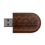 Retro Knitting Patterns Seamless Wood Oval USB Flash Drive