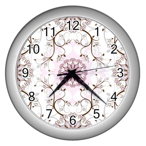 Floral Flora Flower Seamless Pattern Wall Clock (Silver) from ArtsNow.com Front