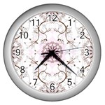 Floral Flora Flower Seamless Pattern Wall Clock (Silver)