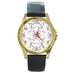 Floral Flora Flower Seamless Pattern Round Gold Metal Watch