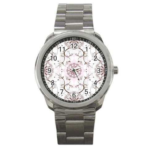 Floral Flora Flower Seamless Pattern Sport Metal Watch from ArtsNow.com Front