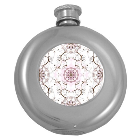 Floral Flora Flower Seamless Pattern Round Hip Flask (5 oz) from ArtsNow.com Front