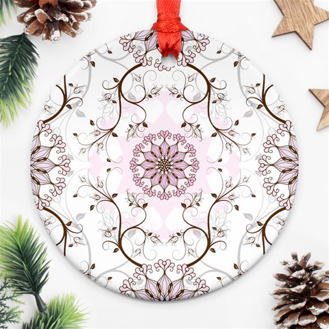 Floral Flora Flower Seamless Pattern Round Ornament (Two Sides) from ArtsNow.com Front