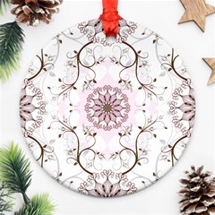 Floral Flora Flower Seamless Pattern Round Ornament (Two Sides) from ArtsNow.com Back