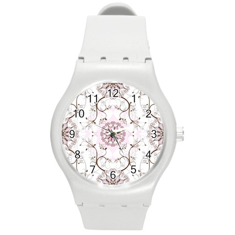 Floral Flora Flower Seamless Pattern Round Plastic Sport Watch (M) from ArtsNow.com Front