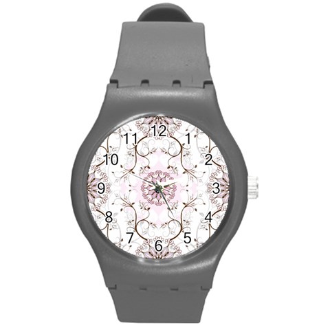 Floral Flora Flower Seamless Pattern Round Plastic Sport Watch (M) from ArtsNow.com Front