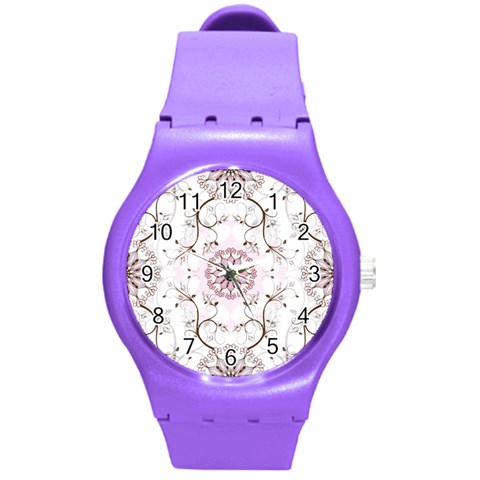 Floral Flora Flower Seamless Pattern Round Plastic Sport Watch (M) from ArtsNow.com Front