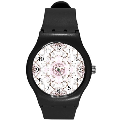 Floral Flora Flower Seamless Pattern Round Plastic Sport Watch (M) from ArtsNow.com Front