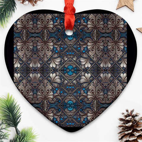 Ornate baroque floral pattern print Ornament (Heart) from ArtsNow.com Front