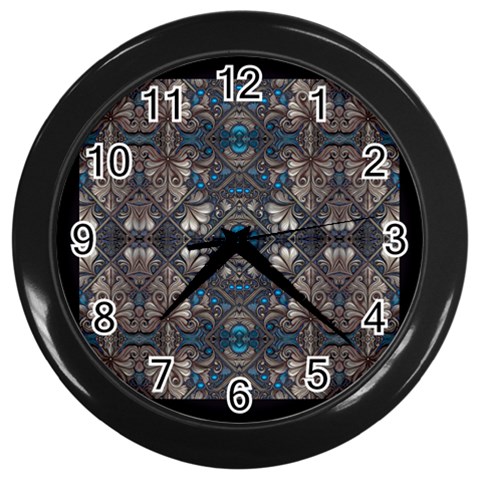 Ornate baroque floral pattern print Wall Clock (Black) from ArtsNow.com Front