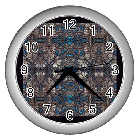 Ornate baroque floral pattern print Wall Clock (Silver) from ArtsNow.com Front