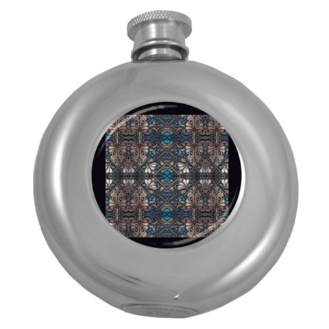 Ornate baroque floral pattern print Round Hip Flask (5 oz) from ArtsNow.com Front