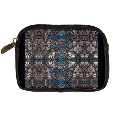 Ornate baroque floral pattern print Digital Camera Leather Case from ArtsNow.com Front