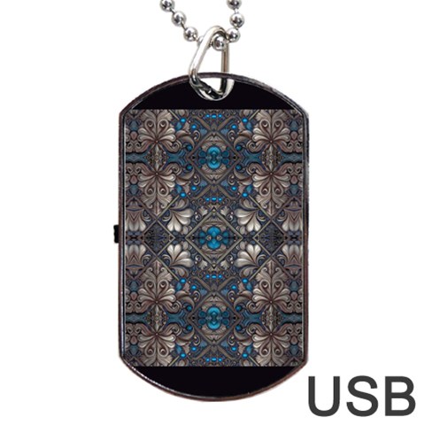 Ornate baroque floral pattern print Dog Tag USB Flash (Two Sides) from ArtsNow.com Front