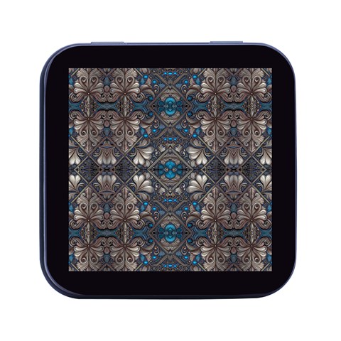 Ornate baroque floral pattern print Square Metal Box (Black) from ArtsNow.com Front