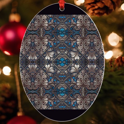 Ornate baroque floral pattern print UV Print Acrylic Ornament Oval from ArtsNow.com Front