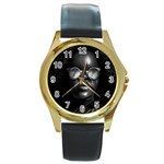 Cool Afro Beauty Portrait Illustration (AI+Human) Round Gold Metal Watch