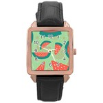 Watermelon Dots Summer Pattern Rose Gold Leather Watch 