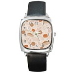 Leaves Cake Cookies Pattern Square Metal Watch