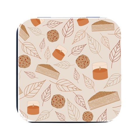 Leaves Cake Cookies Pattern Square Metal Box (Black) from ArtsNow.com Front