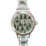 Christmas Trees Pattern Round Italian Charm Watch