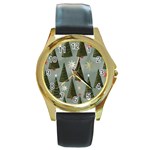 Christmas Trees Pattern Round Gold Metal Watch