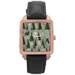 Christmas Trees Pattern Rose Gold Leather Watch 