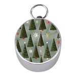 Christmas Trees Pattern Mini Silver Compasses