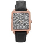 Silver Blossom Elegance Print (AI+Human) Rose Gold Leather Watch 