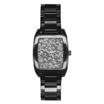 Silver Blossom Elegance Print (AI+Human) Stainless Steel Barrel Watch