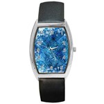 Blue Christmas Tree Branch Texture, Winter Texture, Tree Texture, Tree Branches Barrel Style Metal Watch