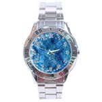 Blue Christmas Tree Branch Texture, Winter Texture, Tree Texture, Tree Branches Stainless Steel Analogue Watch