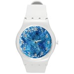 Blue Christmas Tree Branch Texture, Winter Texture, Tree Texture, Tree Branches Round Plastic Sport Watch (M)