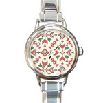 Christmas Texture, New Year, Red-green Christmas Ornament Texture Round Italian Charm Watch