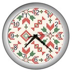 Christmas Texture, New Year, Red-green Christmas Ornament Texture Wall Clock (Silver)