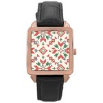 Christmas Texture, New Year, Red-green Christmas Ornament Texture Rose Gold Leather Watch 