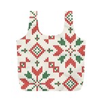 Christmas Texture, New Year, Red-green Christmas Ornament Texture Full Print Recycle Bag (M)