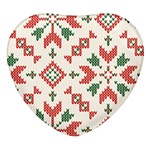 Christmas Texture, New Year, Red-green Christmas Ornament Texture Heart Glass Fridge Magnet (4 pack)