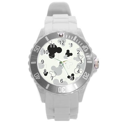 Mickey Mouse, Black, Classic, Cute, Disne Round Plastic Sport Watch (L) from ArtsNow.com Front