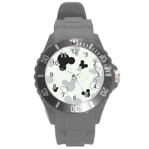 Mickey Mouse, Black, Classic, Cute, Disne Round Plastic Sport Watch (L) from ArtsNow.com Front