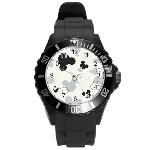 Mickey Mouse, Black, Classic, Cute, Disne Round Plastic Sport Watch (L) from ArtsNow.com Front