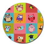 Owls Pattern, Abstract, Art, Desenho Round Mousepad