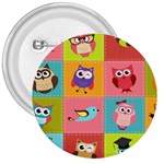 Owls Pattern, Abstract, Art, Desenho 3  Buttons