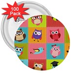 Owls Pattern, Abstract, Art, Desenho 3  Buttons (100 pack) 