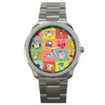 Owls Pattern, Abstract, Art, Desenho Sport Metal Watch