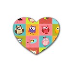 Owls Pattern, Abstract, Art, Desenho Rubber Coaster (Heart)