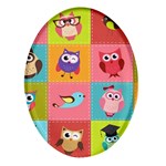 Owls Pattern, Abstract, Art, Desenho Oval Glass Fridge Magnet (4 pack)