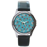 Whimsical Mushroom pattern Round Metal Watch