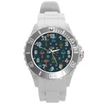 Whimsical Mushrooms pattern Round Plastic Sport Watch (L)